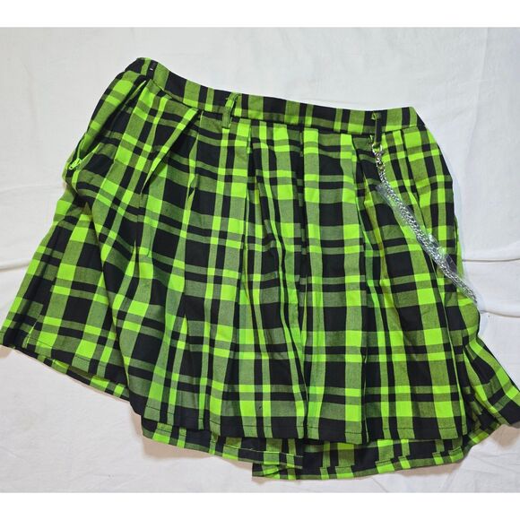 Hot Topic Green Plaid Chain Pleated Skirt - Size Medium - NWT - 86 - Picture 3 of 7